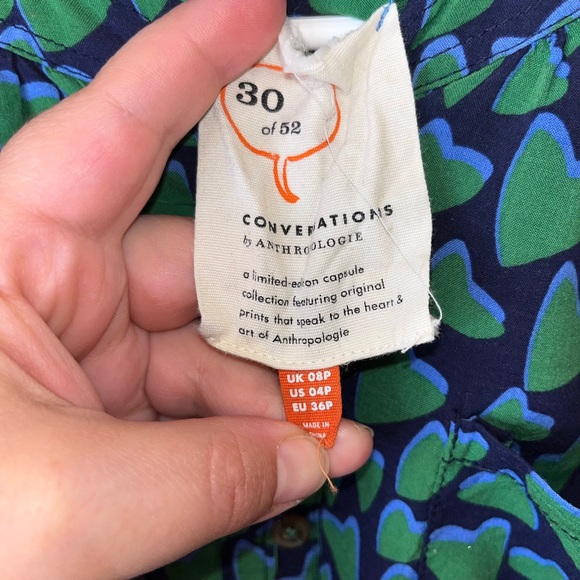 Conversations By Anthropologie Women Size 4P Blue/Green Button Top Blouse VGUC - Picture 2 of 7